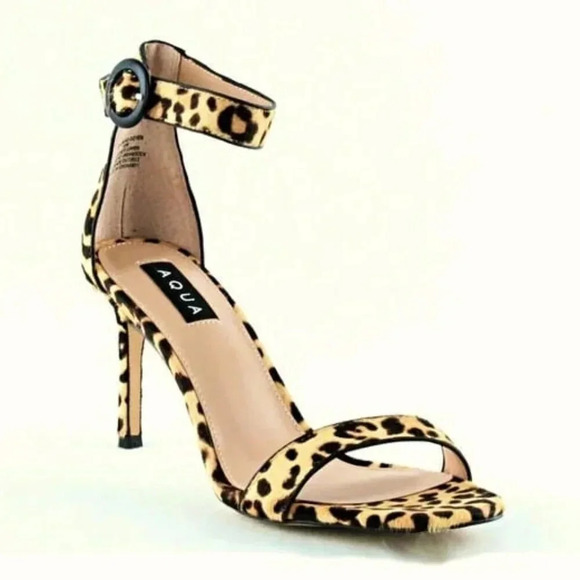 Aqua Women's Seven Leopard Print Calf Hair High-Heel Sandals Size 7 (MSRP $119) - Picture 1 of 8
